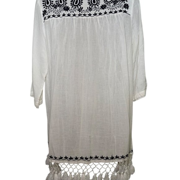 Roller Rabbit Lucknow Serafina Tunic White Navy Embroidered Tassel S - Picture 8 of 8